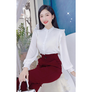 เสื้อผู้หญิงแขนเก้าส่วน คอตั้ง ผ้าโมดอล สไตล์ลำลองสำหรับใส่ทำงาน ซักง่าย สวมใส่สบาย - Product Image 1