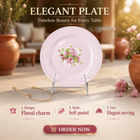 Veweet — service d'assiettes à dîner de la série LEXI, ensemble d'assiettes rondes en céramique avec motif floral de couleur rose, décoration pour la fête de l'hôtel