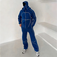 Setelan 2 Potong Hoodie dan Celana Panjang Kasual Wanita OEM, Bahan Katun Tebal Custom dengan Jahitan Lengkung Reflektif dan Ritsleting Penuh