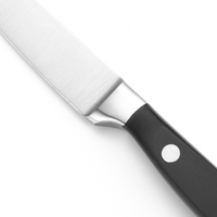 Compact 3,5 inch roestvrijstalen fruitmes met ergonomische zwarte POM-handgreep voor het schillen en snijden van fruit en groenten in de keuken.
