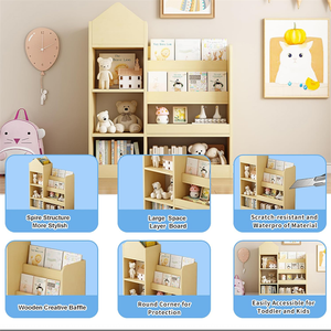 Étagère à livres en bois pour enfants en bas âge, bibliothèque en bois pour enfants, organisateur de rangement pour jouets, bibliothèque pour bébé avec support à livres suspendu - Product Image 5