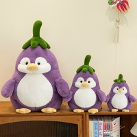 Peluche Petit Pingouin Aubergine, Jouet de Confort pour Dormir, Poupée Décorative, Remplissage en Coton PP