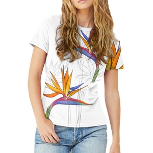 Vêtements de beauté urbaine personnalisé coloré oiseau fleur mode imprime décontracté respirant femmes <span class=keywords><strong>col</strong></span> <span class=keywords><strong>rond</strong></span> T-<span class=keywords><strong>Shirt</strong></span> imprimé sur demande - Product Image 3