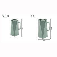Nuevo Termo de Plástico sin BPA de 1L/1.3L, Tetera, Cafetera al Vacío con Revestimiento de Vidrio, Forma de Diamante, Termo de Doble Pared