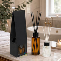 Boîte d'emballage pliable pour diffuseur de roseaux en carton recyclable brun noir mat écologique imprimé sur mesure avec fenêtre