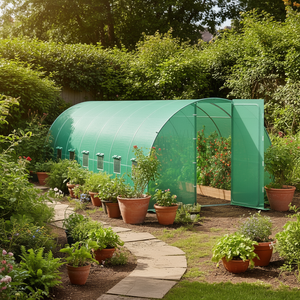 Invernadero tipo túnel de 27.38x9.5x7.38 pies con estructura de acero galvanizado y cubierta de polietileno verde para uso en exteriores - Product Image 2