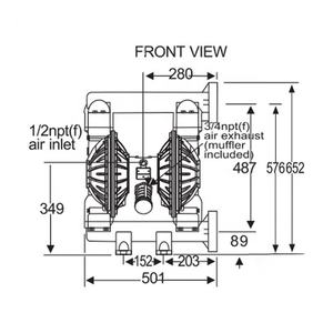 568L/Min 34m 3/H BML-50P Air Operated Double Diaphragm Pump 2 "Pneumatic Diaphragm Pump PP AODD Pompa Tahan Korosi - Product Image 3