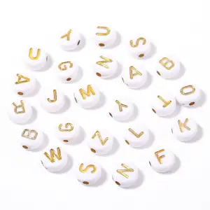 4*7mm White Gold Alphabet Round Flat Loose Spacer Beads for Jewelry Making Handmade DIY Bracelets Acrylic Letter Beads