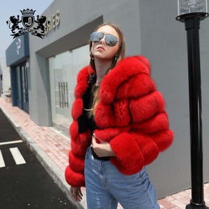 Janefur Fashion Design Manteau à capuche en fourrure à manches longues Veste en fourrure de renard recadrée Manteau de fourrure d'hiver Femmes - Product Image 4