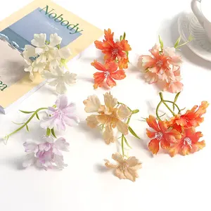 Оптовая продажа, разноцветный искусственный цветок с 3 головками маленькой орхидеи, украшение на голову, Шелковый цветок для свадебного декора