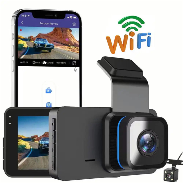 OEM Car Dash Cam DVR HD 1080P Vehicle Black Box Dvr with Reversing Camera and Wifi Phone Display TF Card Looping Recorder