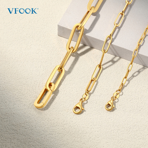 VFOOK手作りペーパークリップチェーン14K 18Kソリッドゴールドリンクチェーン付きDIYクラスプ防水ジュエリーの発見DIYサービス - Product Image 1