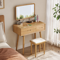 Coiffeuse nordique en bois massif avec éclairage de miroir et armoire de rangement pour petits ensembles de maquillage de chambre