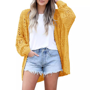 Cárdigan de Longitud Media sin Cuello, Calado, de Fibra Acrílica, Antipilling, Estilo Coreano, Nueva Moda de Primavera y Otoño para Mujer - Product Image 3