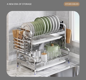 Çift Katlı Modern Paslanmaz Çelik Ayrılabilir Bulaşık Kurutmalığı, Mutfak Gereçleri ve Kesme Tahtası Tutucu, Katlanabilir ve İstiflenebilir, Mutfak Depolaması İçin - Product Image 3