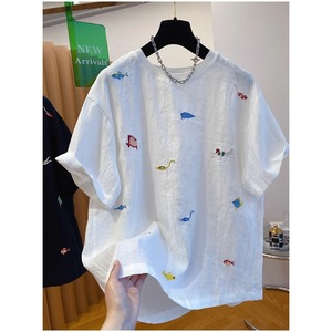 <span class=keywords><strong>T</strong></span>-<span class=keywords><strong>shirt</strong></span> da <span class=keywords><strong>donna</strong></span> casual allentata <span class=keywords><strong>in</strong></span> cotone e <span class=keywords><strong>lino</strong></span> con scollo rotondo, nuova collezione estiva 2026, all'ingrosso per boutique - Product Image 1