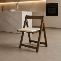 Chaise de salle à manger pliante en cuir avec structure en bois massif nordique, siège portable sans installation pour usage domestique et commercial