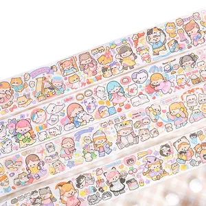 YUXIAN Special Oil Washi Paper Tape Seven Cats Paradise Cute Cartoon Sticker Girl Scrapbooking DIY Backing Decoration Tape