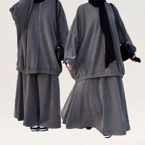 Abaya islamique haut de gamme sur mesure en velours côtelé, décontractée, grande taille, 2 pièces, chaude pour l'hiver, série édition limitée Ramadan - Product Image 1