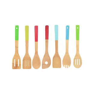 Ustensiles de cuisine colorés Spatule de cuisson en bambou Ensemble d'ustensiles en bois Ensembles d'ustensiles de cuisine Ustensiles de cuisine en bambou antiadhésifs