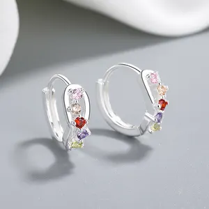 Classy Wholesale Women'S Colorful Zircon Silver Huggie Earrings 925 Silver Earing