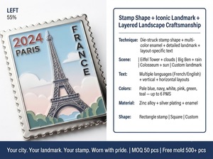 Épinglette personnalisée en émail dur, forme de sceau, plaquée argent, Tour Eiffel de <span class=keywords><strong>Paris</strong></span>, France, souvenir de voyage, badge métallique - Product Image 5