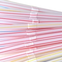 Pailles à boire flexibles télescopiques en PP OEM d'usine, 200 mm, 260 mm, de qualité alimentaire, colorées, jetables, pour bar et fête