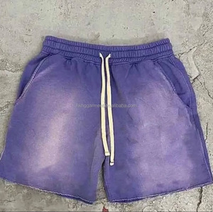 Pantalones Cortos de Algodón Personalizados con Bajo sin Rematar, Lavado Ácido, Estilo Jogger, Rasgados, de Felpa Francesa, Lisos, de Forro Polar, Estilo Urbano, de Corte Holgado para Hombre - Product Image 1