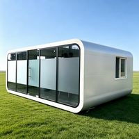 Maison capsule écologique préfabriquée moderne en conteneur avec structure en verre trempé pour glamping extérieur, villa, appartement, salon, bureau, parc