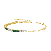 Vente en gros Usine Kirin – Bracelet tennis ajustable en argent S925 plaqué or 14K avec zircone cubique verte – OEM ODM