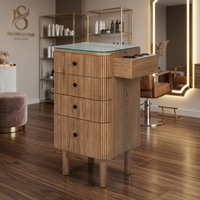 Ensemble de mobilier de salon de coiffure couleur tan, équipement de coiffure pour femmes, chaise de coiffeur de luxe