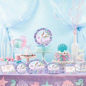 Décorations de fête d'anniversaire de <span class=keywords><strong>la</strong></span> <span class=keywords><strong>petite</strong></span> sirène, vaisselle jetable, fête prénatale, 1er anniversaire, fête de <span class=keywords><strong>la</strong></span> <span class=keywords><strong>petite</strong></span> fille sirène, assiettes en papier - Product Image 5