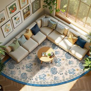 Alfombra semicircular floral vintage Wan Xinlong, alfombra de terciopelo cristalino resistente a las manchas para la sala de estar, decoración para sofá y mesa de café - Product Image 2