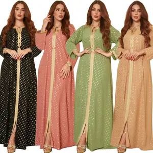 F628 # abito da sera Eid in oro a maniche lunghe da donna araba dal Design moderno di lusso abito da festa per eventi da donna musulmana
