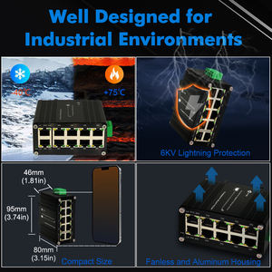 Industrieller 10-Port Gigabit PoE Switch mit 48~57V DC, DIN-Schienenmontage 240W - Product Image 4