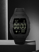 Montre sport électronique carrée TOMI T230 au design simple, bracelet en cuir lumineux, affichage de la semaine, montre-bracelet en stock, montre numérique pour homme