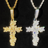 YYN Supply Collier unisexe en cuivre véritable avec zircone cubique, style sportif européen/américain, motif croix et fleur de rose