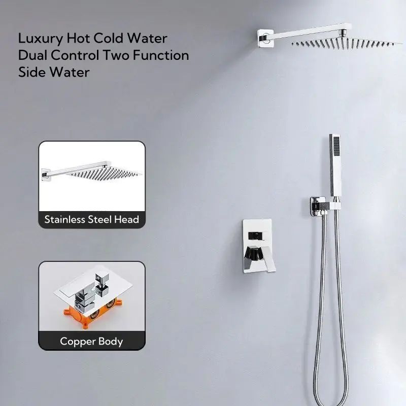 럭셔리 5 성급 호텔 프로젝트 10 인치 벽걸이 형 강우량 샤워 세트 2 기능 욕실 샤워 믹서 콤보