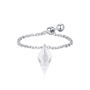 S925 Silver Pyramid <b>Crystal</b> <b>Ring</b> Minimalist Adjustable Chain Bead Unisex Everyday Wear Silver Pull Chain Charm <b>Ring</b> - Product Image 1