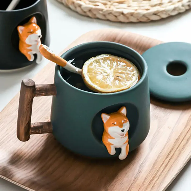 SOLHUI Wholesale Cute 3d Dog Coffee Ceramic Animal Shape Mug