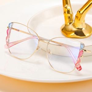Occhiali da vista Qsky montatura occhiali da ragazza candy metal cat eye montatura occhiali anti luce blu per lenti miopia - Product Image 1