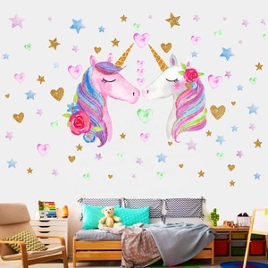Adesivi <span class=keywords><strong>murali</strong></span> per unicorno per camera delle ragazze, adesivi <span class=keywords><strong>murali</strong></span> per unicorno Queen Size decorati camera da letto per bambini per ragazze per feste di compleanno - Product Image 3