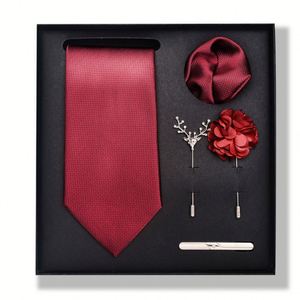 Men Tie Set 6-Piece Necktie <b>Gift</b> <b>Box</b> with Solid Color Striped Paisley Pocket Square Tie Clip Label Pin Fashionable Accessory Kit - Product Image 1