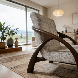 Sillón Moderno de Estilo Nórdico con Estructura de Madera Maciza, Tapizado, Sofá Individual para Sala de Estar o Dormitorio, Muebles de Lujo - Product Image 4