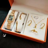 LP43 Nuevo Conjunto de Joyería de Lujo Ligero para Mujer, Reloj de Aleación con Correa de Acero, Reloj de Pulsera de Cuarzo Cuadrado Simple y Moderno para Mujer