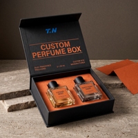 Boîte à parfum rigide de luxe personnalisée, style livre noir magnétique, doublure en éponge haut de gamme réutilisable pour cosmétiques et soins de la peau, double flacon