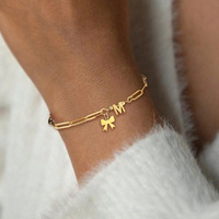 Bracelet tendance en acier inoxydable avec pendentif lettre et nœud incrusté de zircons, bijou cadeau pour l'anniversaire des femmes