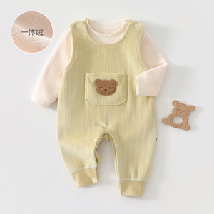 Monos para Bebé con Forro Polar Grueso, Unisex, para Primavera y Otoño, Ropa de Exterior para Recién Nacidos, con Diseño de Bolsillo de Oso - Product Image 1