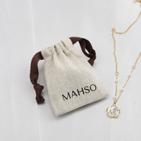 Bijoux en coton biologique imprimé avec logo personnalisé sac à cordon mini collier en coton pochette à bijoux pour boucles d'oreilles