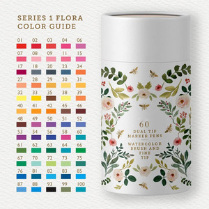Primrosia – Lot de 60 marqueurs double pointe en plastique, feutres fins, pinceaux aquarelle, pour dessin, illustration, <span class=keywords><strong>calligraphie</strong></span>, permanents - Product Image 6